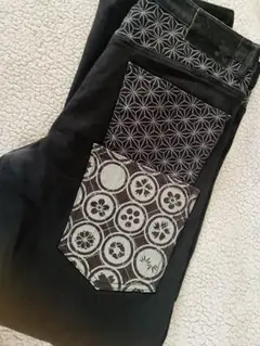 ブラックデニムパンツ/和柄/美品/MENS/メンズ/人気/ダブルポケット/雅結びのサムネイル