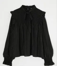 MOUSSY STRIPE BOW TIE ブラウス　ブラック