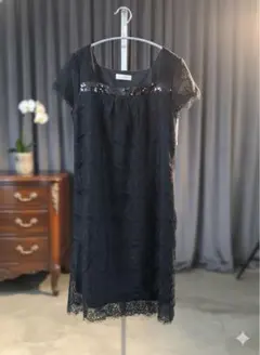 any SiS ブラックワンピース レース スパンコール 半袖 Mサイズ
