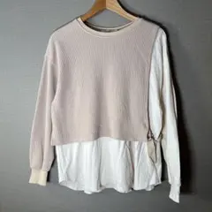 【niko and...】重ね着風ドッキングワッフル ロンT (M)ベージュ