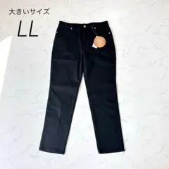 新品タグ付♡スリムストレートパンツ LL 黒 ブラック静電防止 ストレッチ 起毛