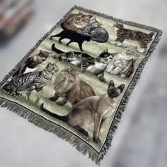 猫　ねこ　マルチカバー　ソファーカバー　ヴィンテージラグ　168x126