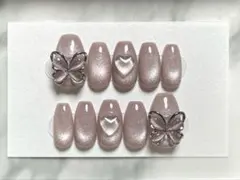 『サイズ変更可』　ネイルチップ　マグネット　ラベンダー　蝶々　ハート