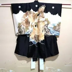 お宮参り　男の子　着物　掛け着　祝い着　金彩　刺繍　鷹　五つ紋　長襦袢付き