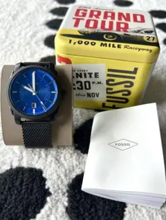 【新品未使用・箱付き】FOSSIL フォッシル 腕時計 ブルーxブラックメッシュ