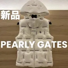 新品★42,900円 パーリーゲイツ ダウンベスト フード付き 白×紺ロゴ 1