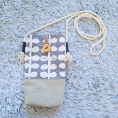 グレー×ベージュ　スマホポシェット　スマホバッグ　ハンドメイド