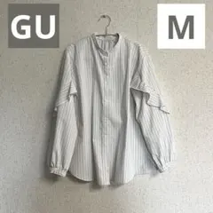 GU ラッフルスリーブブラウス ストライプ サイズM