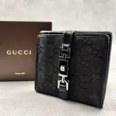 グッチ ジャッキー 二つ折り財布 GG柄 シルバー金具 黒 キャンバス