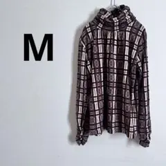 チェック柄タートルネック長袖トップス M美品