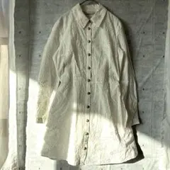 ザラ　コットンワンピース　総刺繍　ウエストリボン　Aライン