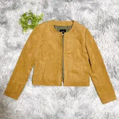 ボッシュ 40 ノーカラー ジャケット スエード調 無地 キャメル 通勤 入学式