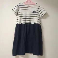 BeBe ストライプ 半袖 ワンピース（リボン刺繍）