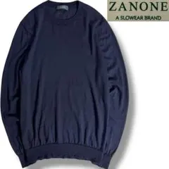 J6443 美品 ザノーネ 現行カシミアシルククルーネックニット ネイビー 48
