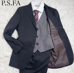 P.S.FA クラシックモデル スーツ 3ピース ストライプ 黒 Y5 ビジネス