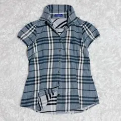 BURBERRY BLUE LABEL 青系 ノバチェック 半袖シャツ 38 M