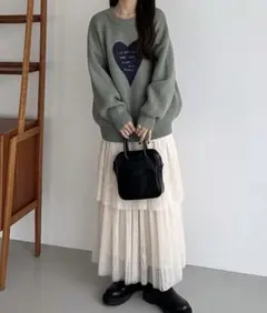 メッセージ刺繍ハートニット