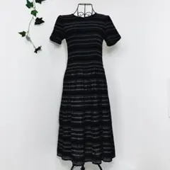 LB　Tokyo　リネン　マルチボーダー柄 シャーリングワンピース
