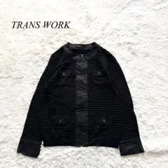 L3【トランスワーク】ノーカラージャケット　フルジップ　黒　L ポケット　上品