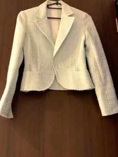 【美品高品質素材】レーヨン ミントグリーン ツイード 3点セットアップ