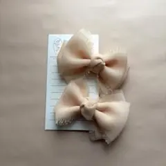シフォンのフリンジリボン♡ピンクベージュ♡ベビー・キッズヘアクリップ