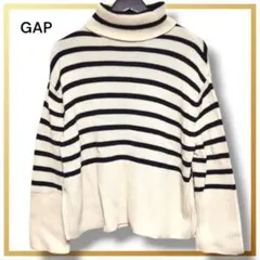 良品 ギャップ チュニック ニット ストライプ ボーダー タートルネック 黒 白