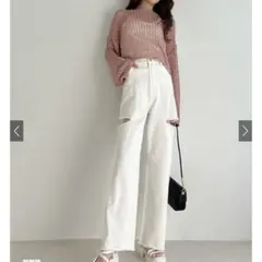 GRL スリットダメージワイドパンツ gm633 オフホワイト S 新品タグ付き