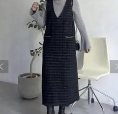 prose verseプロズヴェール ポケットチェーンツイードチェックジャンスカ