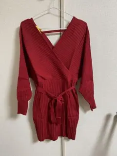 赤のストライプニットラップワンピース