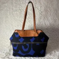 ハンガリー製 marimekko マリメッコ レザー切替 大判トートバッグ