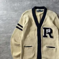 【リネン混、最高ディティール】ラルフローレン古着カーディガン刺繍リブライン長袖