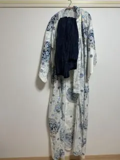 浴衣セット 3点 ブルー系 花柄 大人かわいい