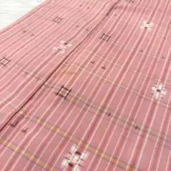 紬 可愛いピンクの格子柄 着物 正絹 袷 広衿 RK-6591