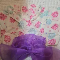 カラフル花柄甚平と紫リボン