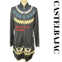 カステルバジャック　長袖　ニット　猫　ノルディック　ロゴ　カーディガン　ネイビー