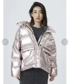 GAP ハイネック ショート丈ダウンジャケット メタリックピンク