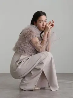 POURVOUS 3点セットフリルボレロパンツドレス　結婚式　二次会　S