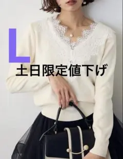 Vレースデザインニットプルオーバー　Freneフラーネ同型　Lサイズ