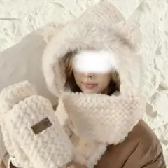 もこもこ帽子マフラー＆レースイヤーマフ 新品セット