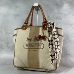 COACH Canvas Logo Tote Bag Beige Stripe