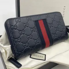 【極美品】GUCCI グッチ 長財布 ラウンドジップ GG シマレザー シェリー