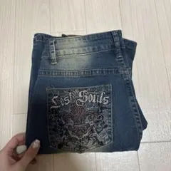 Y2K 平成ギャル パンク フレアデニム ヴィンテージ加工 刺繍入り　ブルー