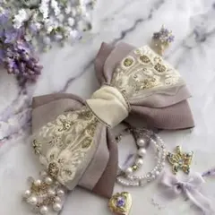 リボン♡カノンリボン～long～♡花柄ベージュ♡ハンドメイド リボン♡カノンリボン～long～♡花柄ベージュ♡ハンドメイド - メルカリ