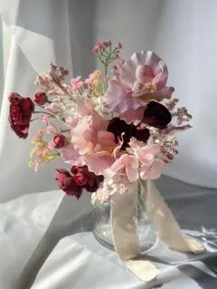 ピンクボルドー　大人可愛いブーケ　アーティフィシャルフラワー　結婚式　前撮り