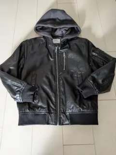 ZARA 128cm 黒フード付き合成皮革ジャケット