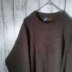 カラフル　3D　ケーブルニット　ダークカラー　M　L　太アーム　ゆるダボ　古着