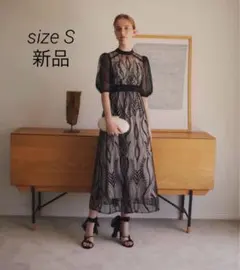 【LEJA】スパンコール刺繍レースプチハイネックAラインドレスワンピース 新品