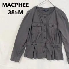 MACPHEE マカフィー ノーカラージャケット M チャコール 綿 ペプラムのサムネイル