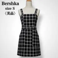 【美品】ベルシュカ チェック柄ストレッチひざ丈 厚手キャミワンピース