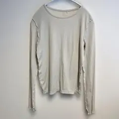 シンプル✨️【S】リブ編み 長袖Tシャツ アイボリー カジュアル インナー ラフ